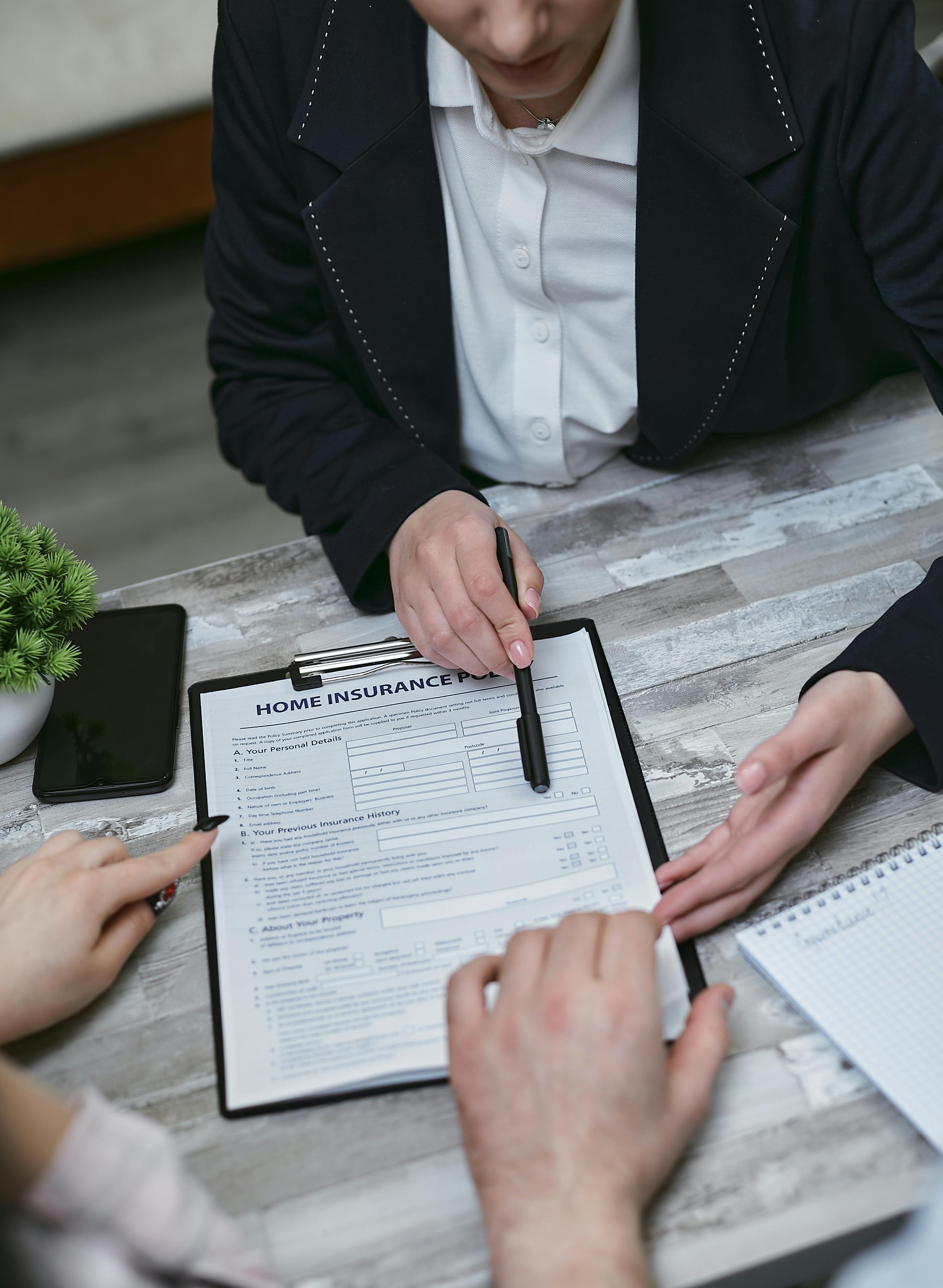 Home insurance form being filled out
